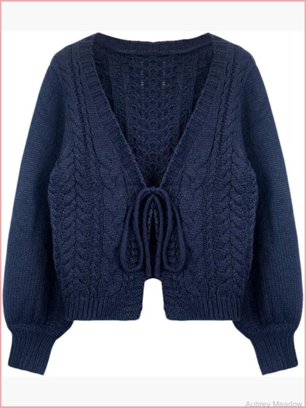 Tie Front Cropped Cable Knit Cardigan Women V Neck Long Sleeve Y2k Cute Bow Top